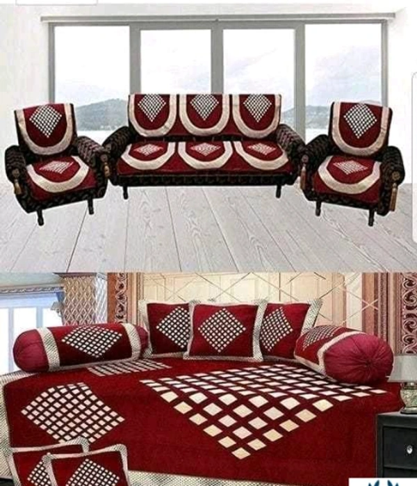 Kanha Décor presents Chenille attractive designer Diwan set which contain 1 bedsheet , 2 bolster with 5 cushion cover & 10 pcs set sofa cover - Free Size, Chenile, Multipack:1